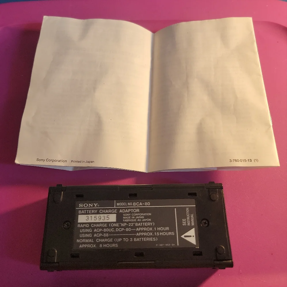 Sony BCA-80 Rapid Battery Charge Adaptor with Instructions